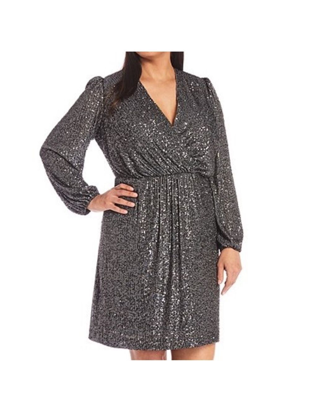 Alex Marie Plus Size Becca V-Neck Long Sleeve Stretch Sequin Dress Size 14
